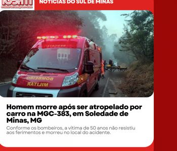 Homem morre após ser atropelado na MGC-383, em Soledade de Minas.
