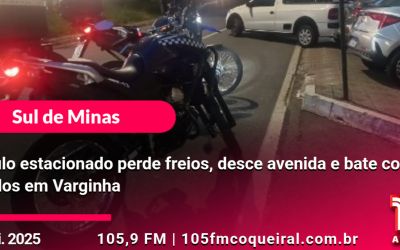 Veículo estacionado perde freios, desce avenida e bate com dois carros parados em Varginha.